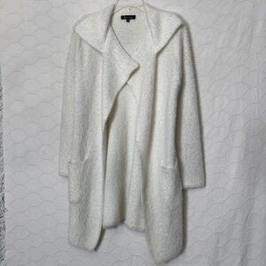Vintage Sisters White Fuzzy Cardigan Size S Open Front Cozy